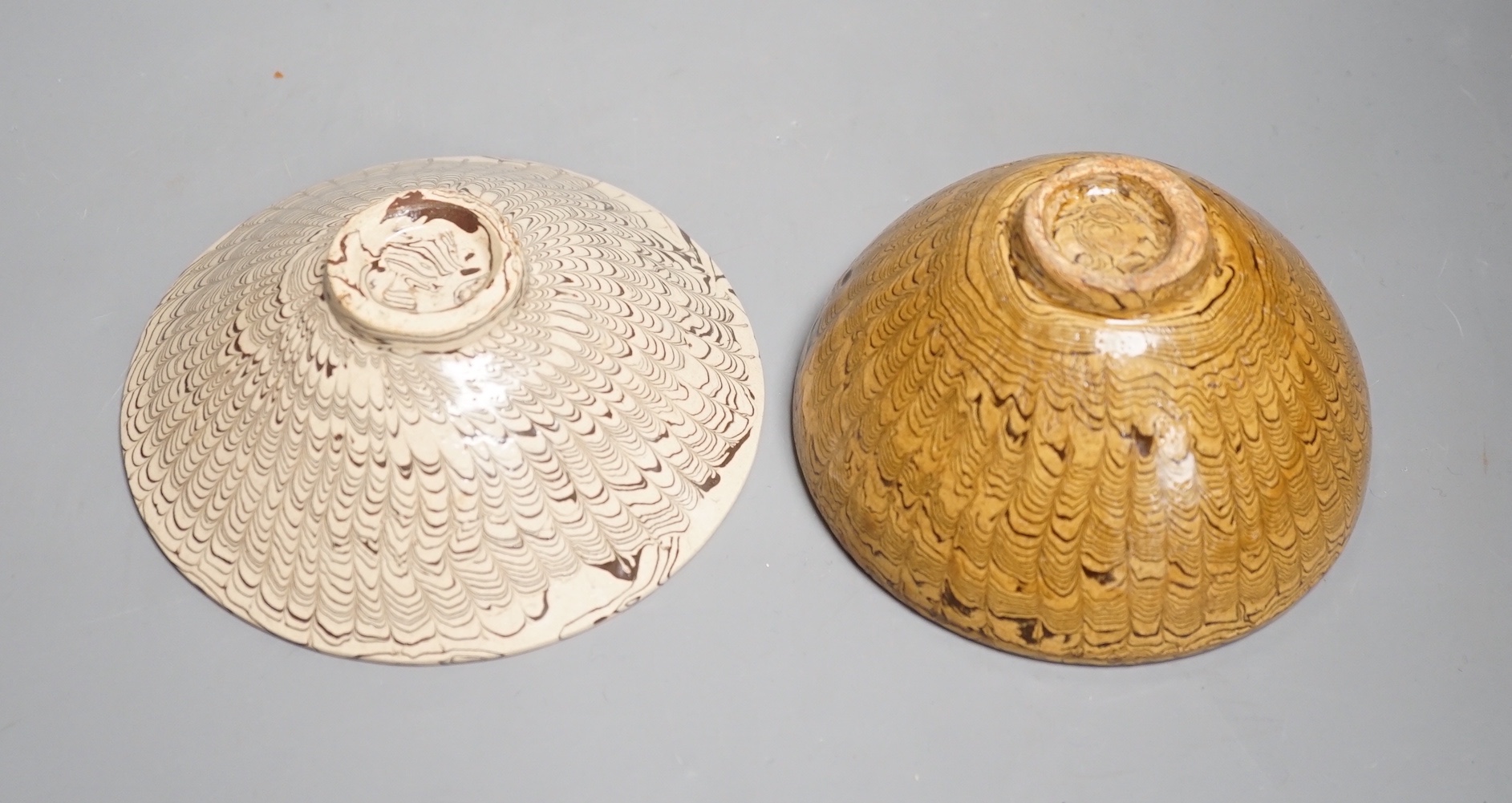 Two Chinese marbled pottery bowls, 14.5cm